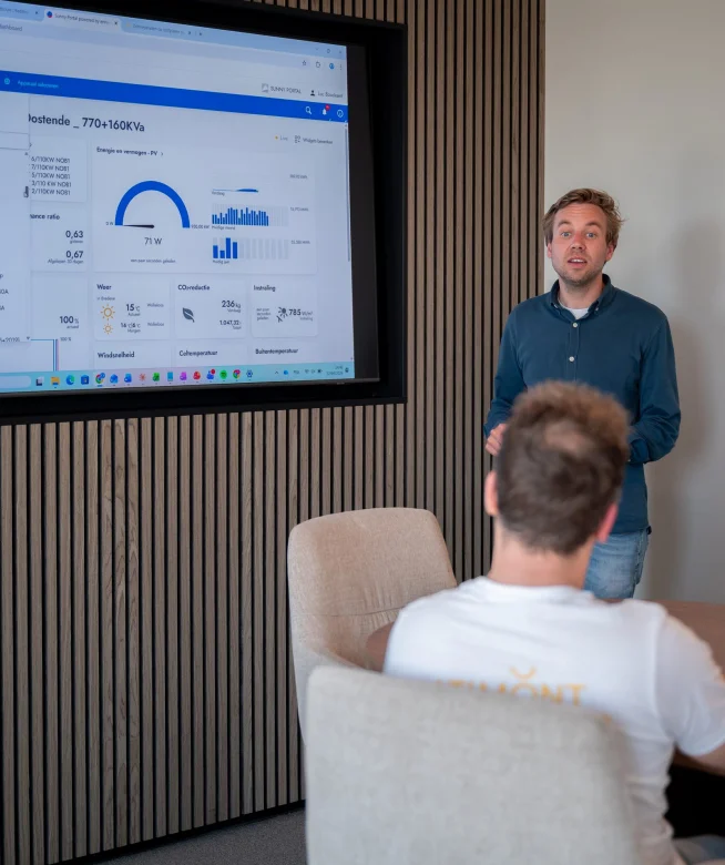 Presentatie van een dashboard met het vermogen van een installatie